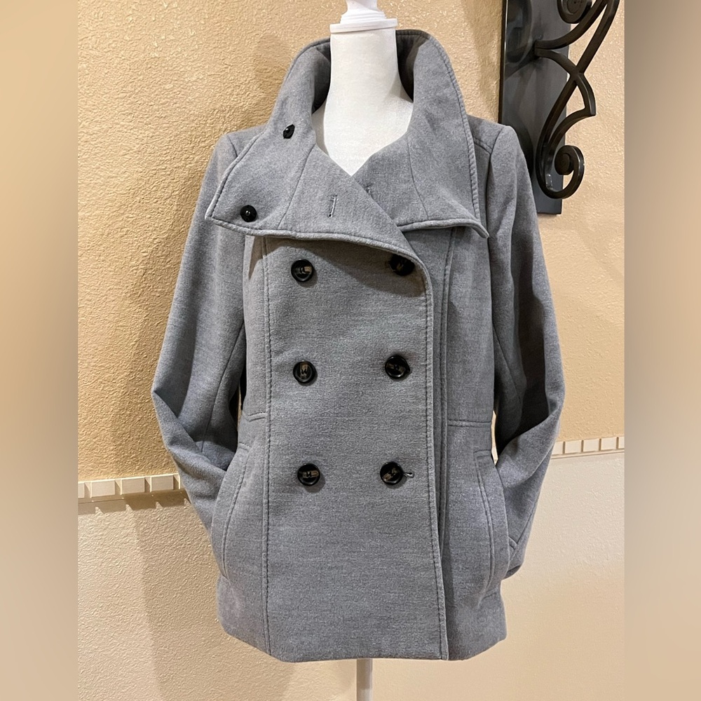 H&M double-breasted peacoat. Convertible collar. Decorative stitching. Grey. 12 - Picture 4 of 14